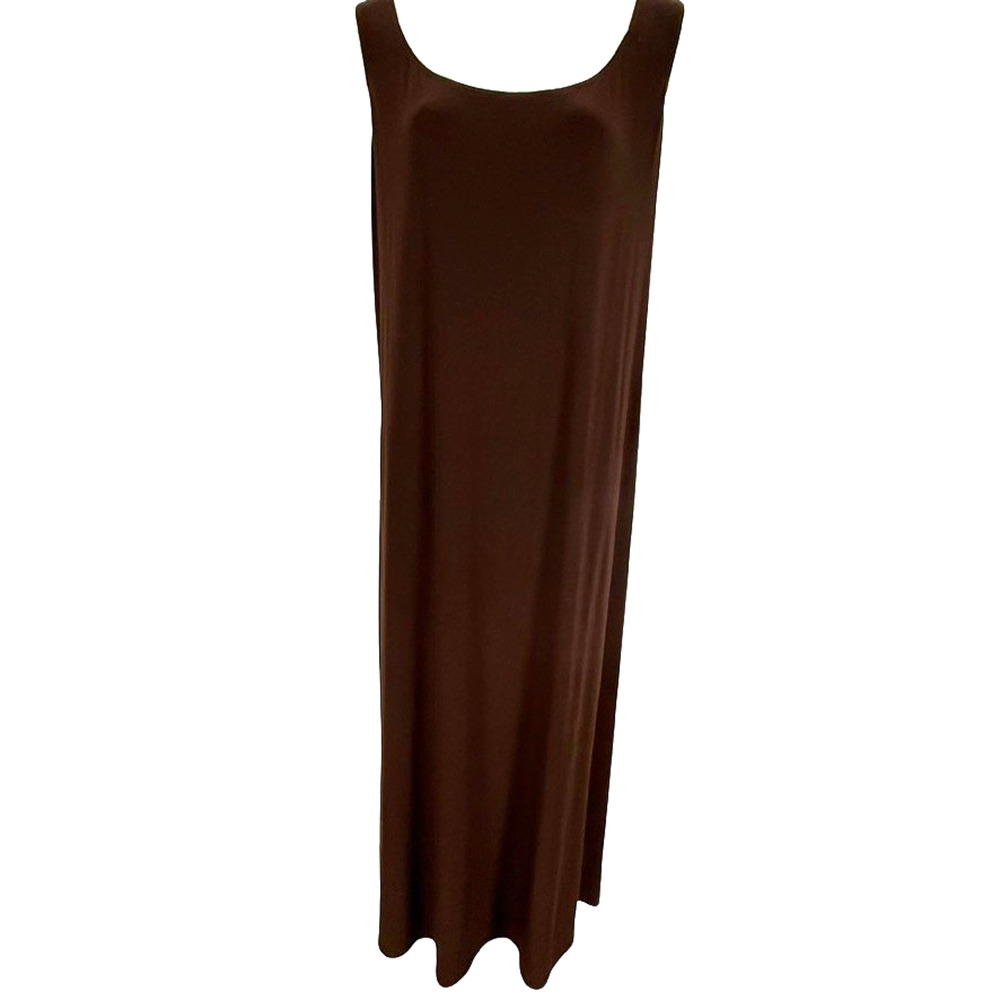 Tiana B Dark Brown Sleeveless Maxi Long Jersey Knit Stretch Dress USA Made sz 1X